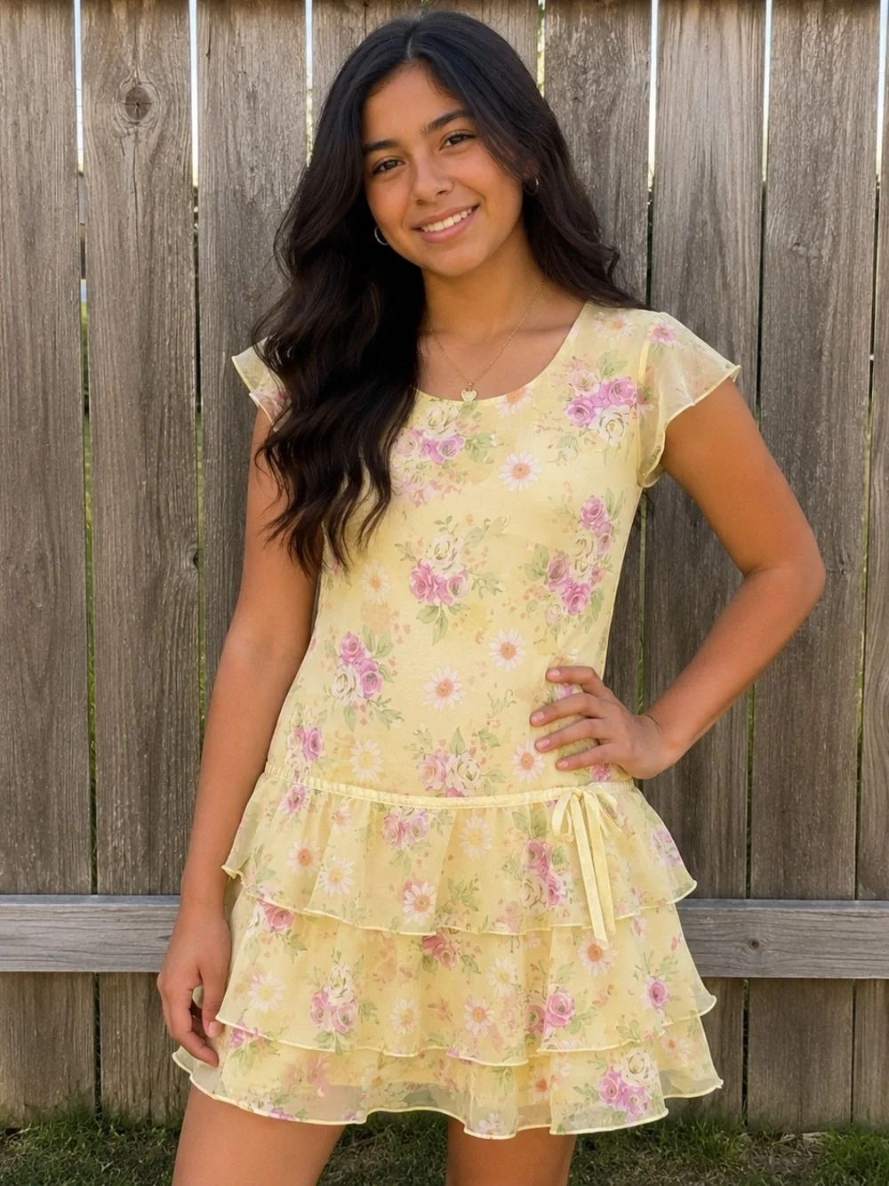 Y2K RMLA Chiffon Floral Tiered Ruffle Cottagecore Dress Sz 16 (XL) Youth